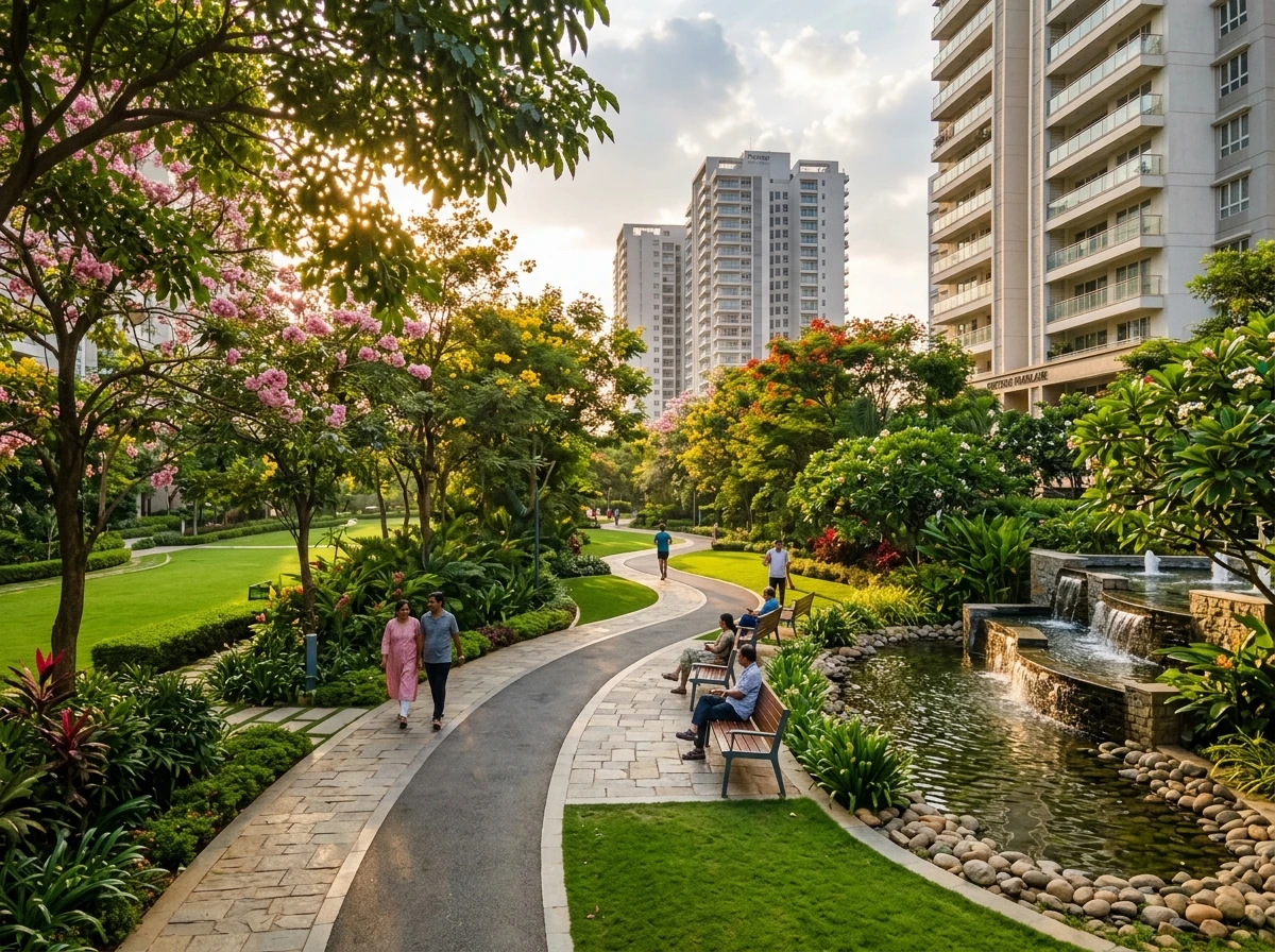 Parklane Landscaped Central Greens, Jogging Track & Water Cascade